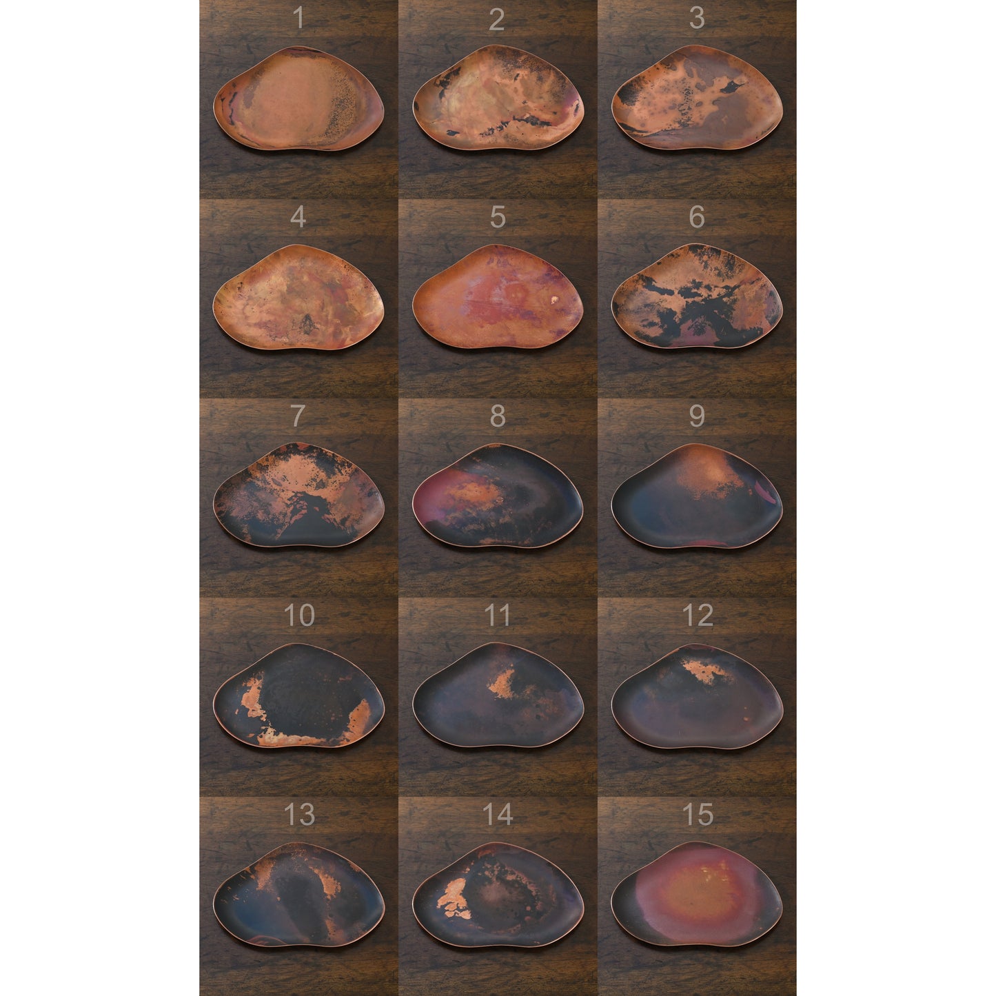 COPPER TRAYS WITH HEAT PATINA