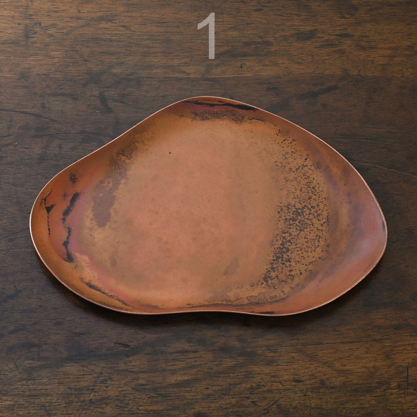COPPER TRAYS WITH HEAT PATINA