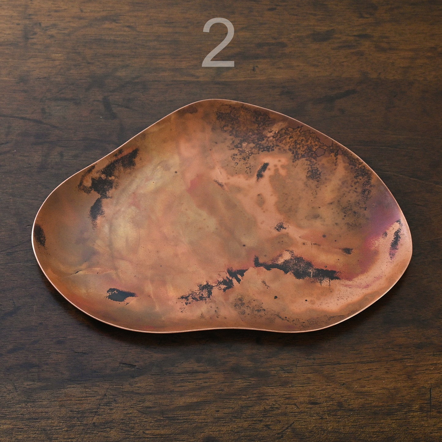 COPPER TRAYS WITH HEAT PATINA