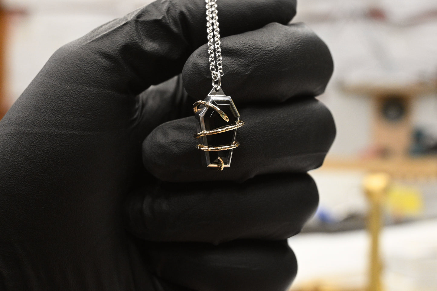 Silver/ Gold & Onyx Serpent Necklace