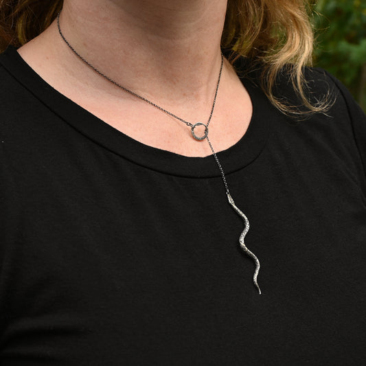 Silver Serpent Lariat Necklace