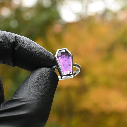 Silver & Amethyst Coffin Ring